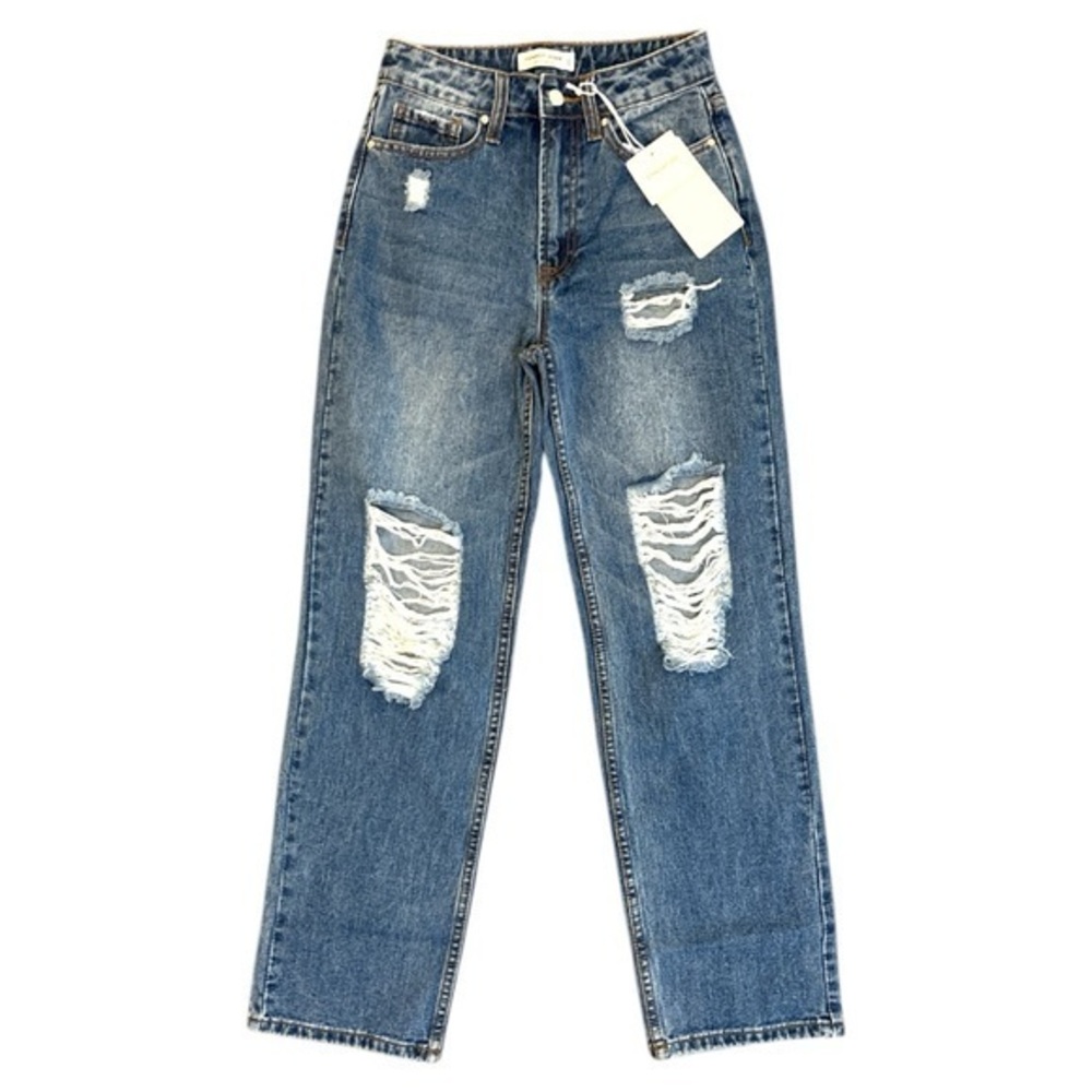 Hammer Jeans Distressed High Rise Straight Leg Medium Wash Jeans Size 0 NWT